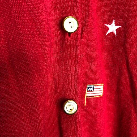 Vintage red white blue American flag button front cardigan size 1X 4th of July - Picture 4 of 14